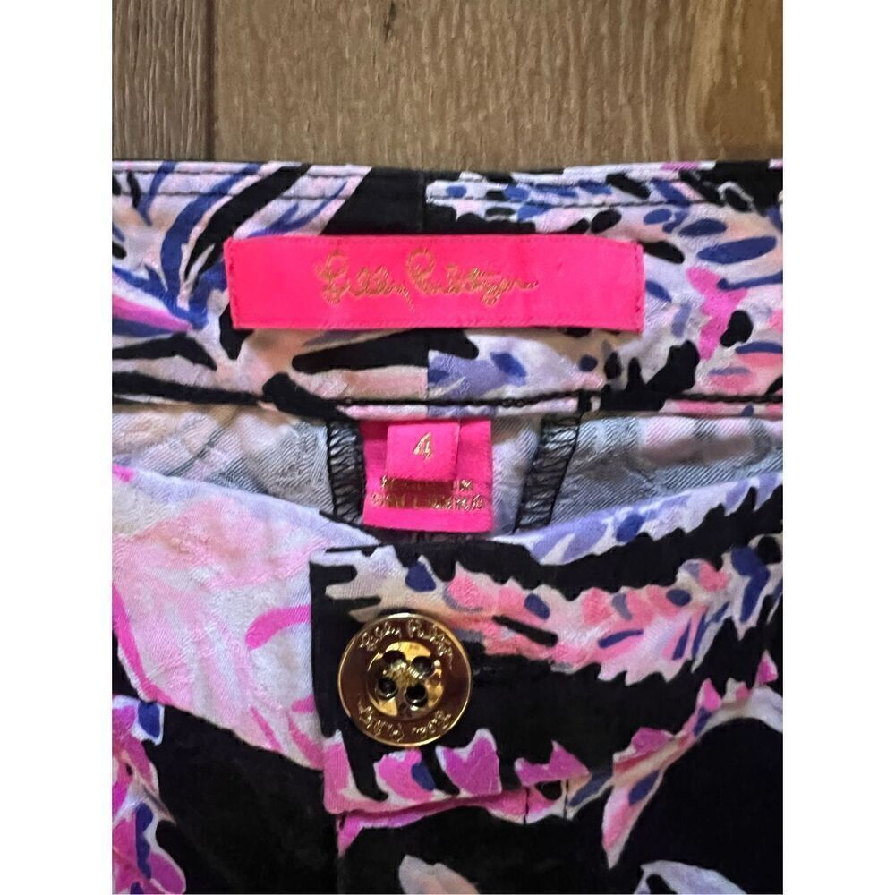 Lilly Pulitzer Women's 4 Kelly Ankle Pants Black Pink Purple Wildflower Floral - Picture 12 of 13